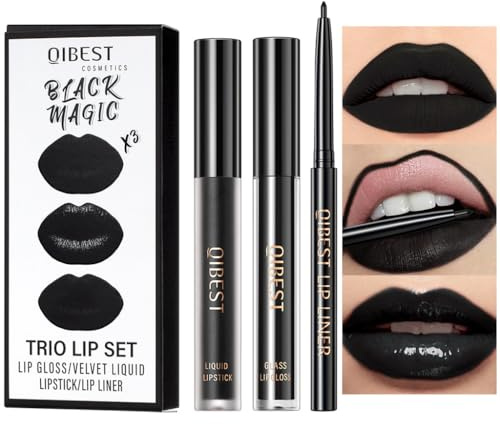 OCHILIMA Schwarz Matte Lippenstift, 3 in 1 Lippenstift Matt mit Lip Gloss LipLiner, Liquid Lipstick Farbabgabe, präzisem Applikator, Mattem Finish Wasserdichte Lang Anhaltende