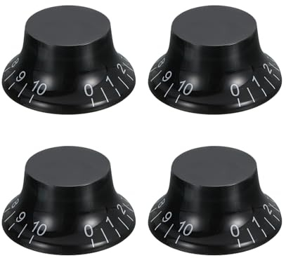 QUARKZMAN 4 Stück Potiknöpfe Schwarz Weiße Schrift 5.5mm Acryl Kunststoff | Maße 26x17x12,5mm; Fester Halt auf Rändelachsen; Klare Zahlenanzeige; Griffige Profilierung für präzise Soundregelung.
