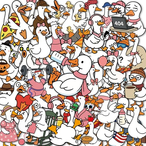 BOXOB 50stk Niedliche Gänse Aufkleber, Wasserdicht Eine Gans Meme Sticker Lustig Albernes Tier Mädchen Babyfeier Deko Kreativ Zertifizierte Gänse Abziehbilder für Wasserflasche Telefon Laptop Auto