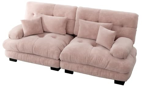 vutizal Modulares Ecksofa 'Cloud' in Rosé, Chenille Stoff, Massivholzrahmen, Inkl. Hocker & Kissen Set, Gemütlich