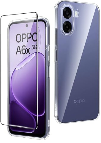 CAUHENYEE Funda para OPPO A6x / A6k / A6t 5G/4G Carcasa, con 1 Protector de Pantalla de Vidrio Templado, Funda Fina y Suave en TPU Transparente, Antigolpes