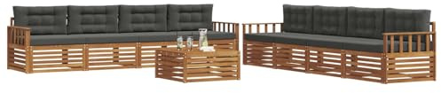 vidaXL Outdoor-Sofagarnitur mit Kissen 9 pcs Natur und Anthrazit, Moderne Lounge für draußen, Bequeme Gartenmöbel, Akazienholz-Sofa, wetterfeste Terrassen-Sitzgruppe