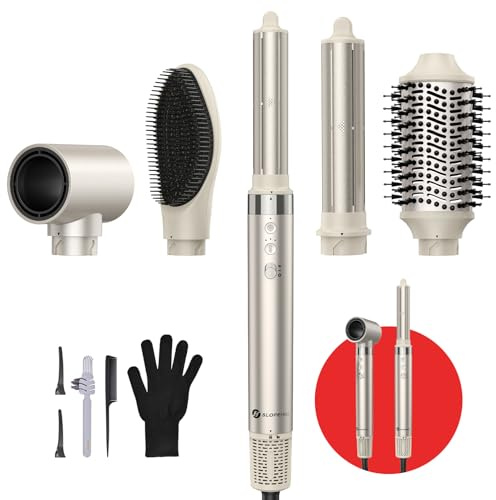 slopehill 5 IN 1 Airstyler, Hairstyler, Lockenstab Auto-Wrap, Ionen Föhn (110.000 RPM), Warmluftbürste & Glätteisen | Zum Styling, Volumisieren, Locken und Glätten - Zuhause & Reisen （Champagne-Gold）