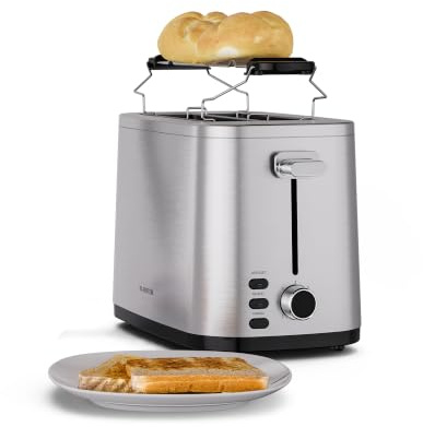 Klarstein Verosteel Toaster – Edelstahltoaster für 2 Scheiben 800 W, 7 Bräunungsstufen, Auftauen & Aufwärmen, Brötchenhalter, Krümelfach