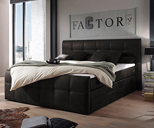 DELIFE Bett Amarillo Anthrazit 180x200 Matratze mit Topper und Bettkasten Boxspringbett