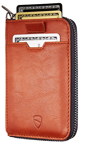 Vaultskin Geldbörse aus Leder mit RFID-Schutz - Schlankes Portemonnaie für Herren & Damen mit Kartenetui & Münzfach, Kompakt & Stilvoll, (Cognac, Notting Hill)