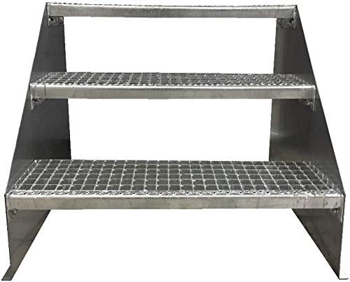 3 Stufen Standtreppe Stahltreppe freistehend Breite 140cm Höhe 63cm Verzinkt/Robuste Außentreppe/Stabile Industrietreppe für den Außenbereich