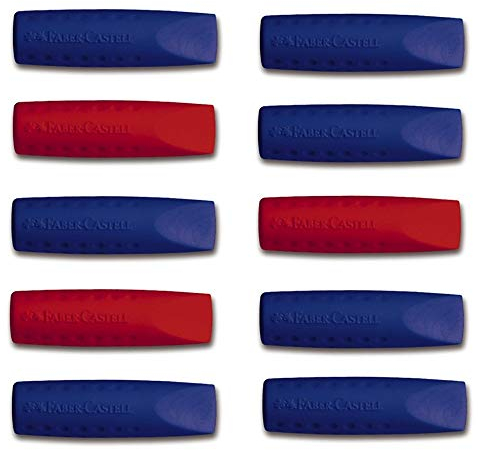 Faber-Castell Grip 2001 Radiergummi-Bleistiftkappe in Farben - 8er-Pack (7 Blau - 3 Rot)