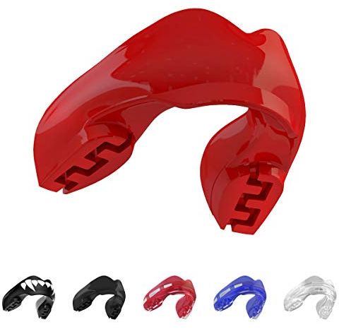 SAFEJAWZ Sport Zahnschutz für Zahnspangen Einheitsgröße Sport Mundschutz Für alle Vollkontakt-Sportarten einschließlich Rugby, MMA, Kampfsport, Kickboxen, Judo, Hockey & Boxen (Rot)