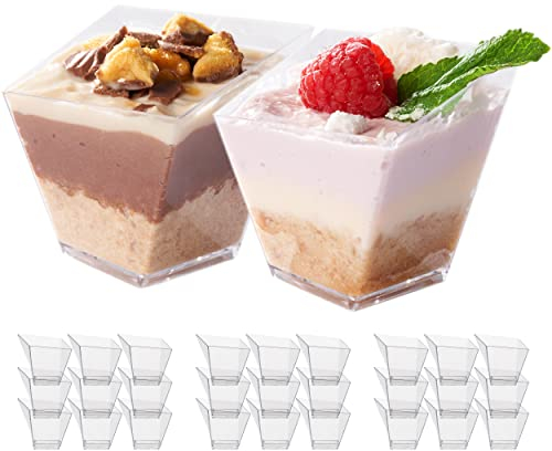Matana - 100 Clear Multi-Use Square Plastic Dessert Cups - 70ml