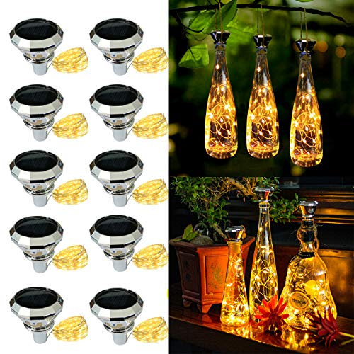 Starry Love Bottle Lights Solar Wine Bottle Lights 10 Packs 20LED Outdoor Waterproof Fairy Light Strings for Recycling Wine Bottle Decoration