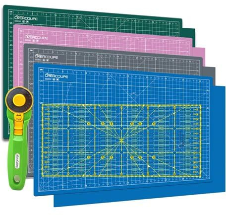 Kit de couture Tapis de découpe ROSE A1 (60x90cm), cutter rotatif 45mm et règle patchwork 15x60cm