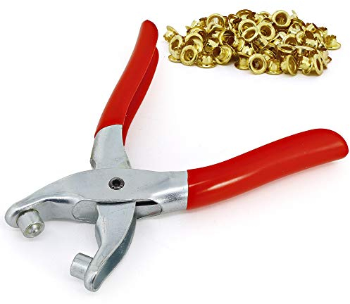 RamPro Ösenlochzange mit 50 Ösen, Leder, Leinen, Lochstanzer, robust, Druckknopfverschluss, Handwerkzeuge zum Ersetzen von Metallknöpfen