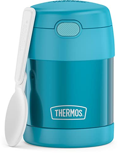 THERMOS FUNTAINER - Tarro de acero inoxidable aislado al vacío para alimentos para niños con cuchara, color verde azulado