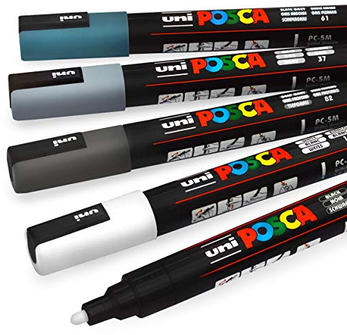 Posca Uni-Ball PC-5M Lackstift Kunststifte – 1,8-2,5 mm – einfarbige Töne – 5 Stück