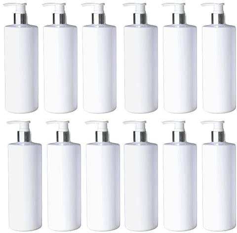 Express Brands Direct 12 X Mr Hinch PET Empty Refillable Bottles 500ml With Lotion Tops For Soap Gel Liquid PACK OF 12 (White)