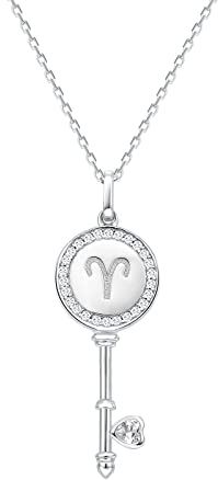 Presentski Collier Clé Collier Signe Astrologique Femme Argent 925, Collier Pendentif Zodiaque Bélier Bijoux Constellations Cadeau pour Femmes Filles