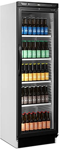 Tefcold CEV425 1 LED Frigorífico para Bebidas, Volumen Bruto 372 L, Nevera Expositora, Frigorífico con Puerta de Cristal, Rango de Temperatura 2 a 10 °C, Luz Interior LED dentro del Marco de Puerta