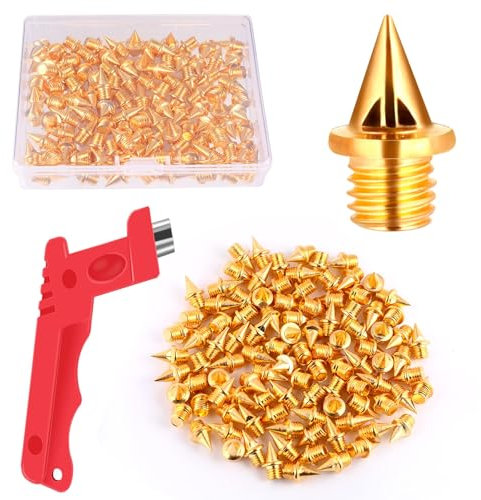 JULMELON 120PCS 1/4inch Stainless Steel Track and Cross Country Spikes Golf Shoe Spikes with Spike Wrench, Replacement Spikes for Sprint Sports Short Running Track Shoes (Gold)
