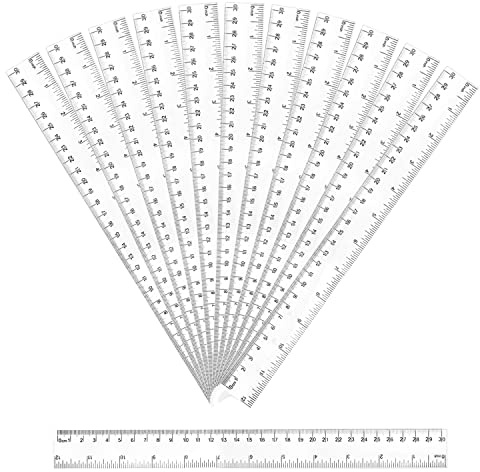 12 Pcs 30cm Rulers, 12 In Clear Plastic Ruler, Straight Rulers Multipack | Shatterproof, Transparent Plastic, Fade-Resistant Markings, Measuring Drafting Tool for Office Student Kids Teacher - 30CM