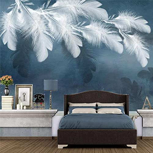 XTSWallpaper Blanc Élégant À Plumes 140X70Cm Papier Peint Photo 3D Optique Trompe L Oeil | Déco Mural Tableaux Muraux Photo Mural Décor Motif Poster Géant Stickers Muraux Optique Fond Effet