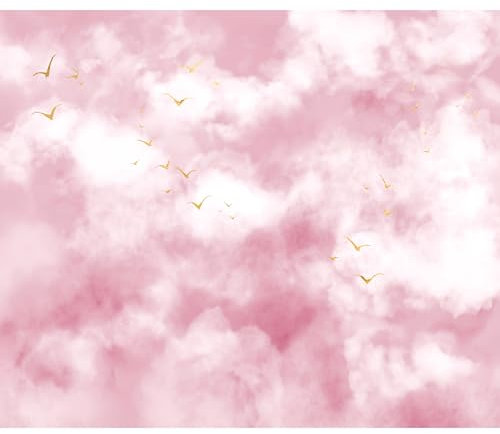 decomonkey - Papier Peint Panoramique Adhésif Paradis Abstrait 392x280 cm - Stickers Muraux Salon Chambre Déco XXL Autocollant Murale Bureau - Beige gris rose jaune - Nuages paysage ciel oiseaux