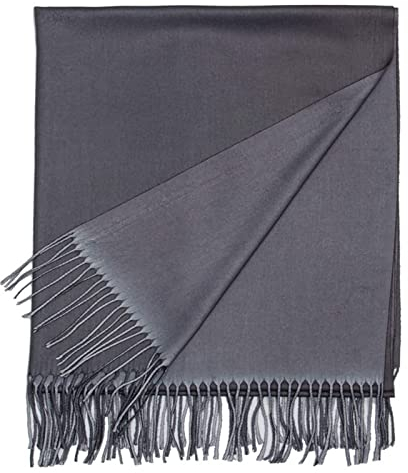 Warmer Schal Damen Weich, Damen Schal Kaschmir Scarf Grau Doppelte Einfarbige Quaste Halstuch 200x70CM Winter
