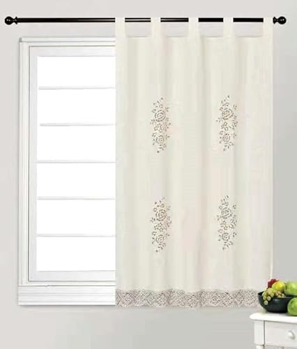 1 Pieza Cortina Cocina 100x180cm, Flores Flores Bordado Calado, Visillo Combinado Crochet, Cortina Tela Elegante para Ventana(100x180cm, Calado Beige)