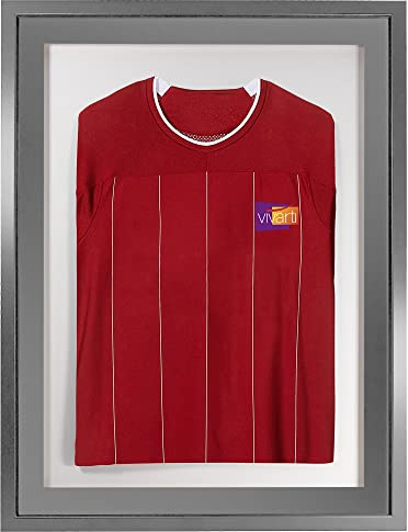 Vivarti DIY 3D Mounted Sports Shirt Display Silver Frame with Colour Mounts (Adult, 60 x 80cm - Silver Frame, Silver Mount, White Backing Card)