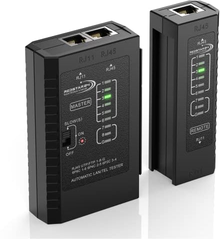 RedStar24 Tester di Rete - Tester Cavi LAN con RJ11, RJ12, RJ45 per Patch Cavi - LED di Prova per Test Precisi e Verifica di LAN e Cavi di Rete - Ideale per Test Cavi Patch e Linee