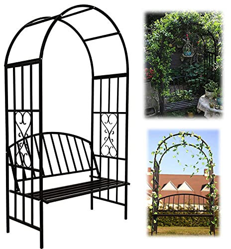LekLai Garten-Bogenlaube Mit Sitzbank, Rosenbogen-Gitter-Pergola Für Die Außenterrasse, Ideal Zum Klettern Auf Weinreben Und Pflanzen. Rohrförmiger Torbogen – 114 L X 64 B X 205 H cm