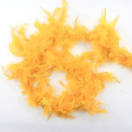 1 Stück 2m Länge Federboa Truthahnfederstreifen,Feder Boas Zubehör,Federstola Federschal Kostüm,Kostüm-Accessoire,für DIY-Blumenstraußverpackungen, Maskeradekleider, Abschlussballpartys,Gold-gelb
