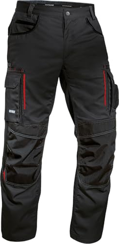 Uvex Tune-Up Herren-Arbeitshose lang - robuste Männer-Arbeitshosen mit Kniepolster-Taschen - 35% Baumwolle - Schwarz/Rot - 44