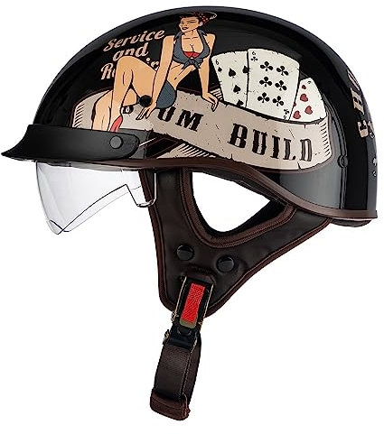 Halbschalenhelm Jethelm ECE-Zulassung Vintage Motorradhelm Baseball Cap Cruiser Scooter Helm Mit Built-In Visier Retro Motorrad Halbhelm Für Herren Damen Four Seasons 9,M