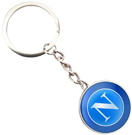Generico Portachiavi Napoli in Metallo e Vetro Cabochon Colore Argento Gadget Azzurri Uomo Donna Taglia Unica Accessori Auto Idea regalo