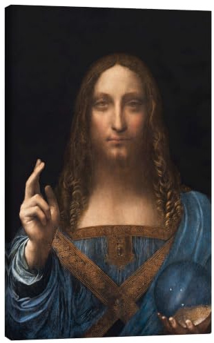 Posterlounge Salvator Mundi Leinwandbild | 40 x 60 cm von Leonardo da Vinci Blau Wandbilder Wanddeko