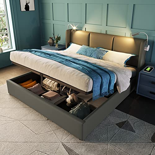Dolamaní PU Polsterbett 160 x 200 cm, Gepolstertes Doppelbett mit Lattenrost, Modernem Bettgestell mit Stauraum (Doppel*160, Grau)