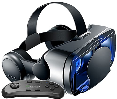TPWEWRX 3D Black VR Brille Virtual Reality Headset mit Gamepad für 3D VR Filme & VR Spiele Anti Bluelight Einstellbares Pupillen-Augenpflegesystem für Android & IOS Smartphones (A)