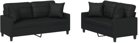 vidaXL Sofagarnitur 2-TLG., Sessel Couch mit Kissen, Sofa Wohnzimmersofa mit Armlehnen, Couchgarnitur Designsofa Sitzmöbel Polstermöbel, Schwarz Kunstleder