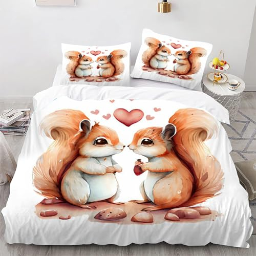 CHEFFS Eichhörnchen Bettwäsche 135x200 Kinder Eichhörnchen Tier Bettbezug Set für 3D Drucken Microfaser Waldtiere Bettwäsche-Sets mit Super weich Reißverschlus (200 x 200 cm,4)