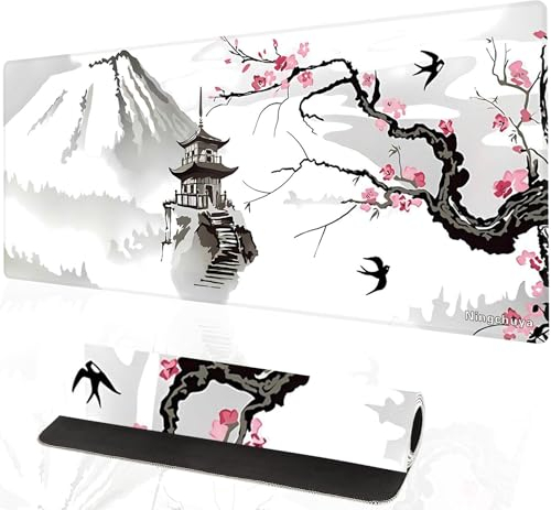 Ningchuya XL Mouse Mat, Large Gaming Mouse Pad 700x300mm, Non-Slip Rubber Base with Stitched Edges, Computer Keyboard Pad Mat for Gaming, Office & Home (70x30 Snowy01)