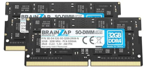 BRAINZAP 64GB DDR4 RAM SO-DIMM PC4-3200AA 2Rx8 3200 MHz 1.2V CL22 Notebook Laptop Arbeitsspeicher (2X 32GB)