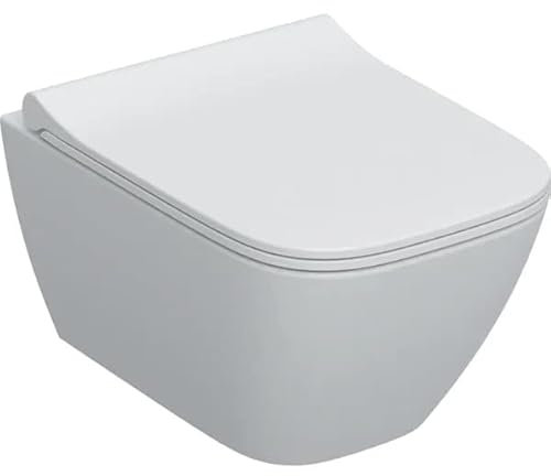 Geberit - WC suspendu compact, caréné, sans bride, avec abattant - Toilette suspendue à fond creux, Porcelaine, Glossy, Blanc