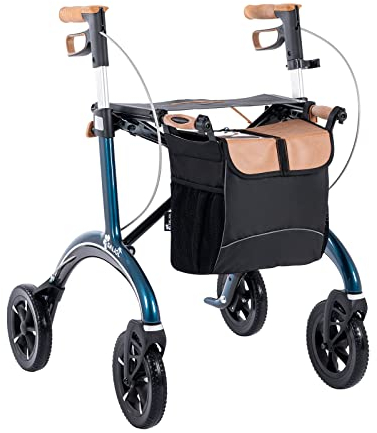 Saljol Carbon Rollator, 5,6 kg Leichtgewichtrollator mit Sitz, Tasche, faltbare Outdoor-Gehhilfe, Sitzhöhe 62 cm, Blau