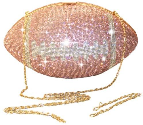 AZURAOKEY Sac de soirée en forme de ballon de rugby avec strass et chaîne d'épaule pour mariage ou banquet, rose