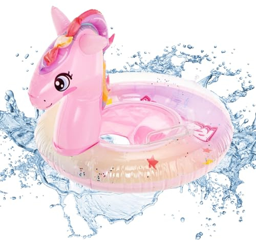 Anello di Nuoto per Bambini, Salvagente Gonfiabile Bambini, Anello di Nuoto, Unicorno Piscina Galleggiante Neonato, Seggiolino Piscina per Bebè, Nuoto Anello Gonfiabile per Bambino 6 Mesi a 3 Anni