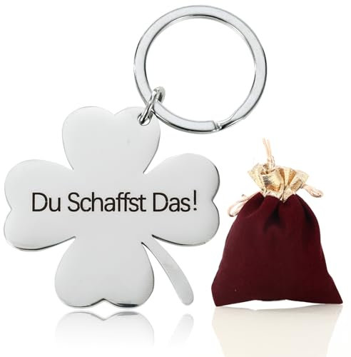 XIAONIU Kleeblatt Glücksbringer Schlüsselanhänger Du Schaffst Das Vierblättriges Kleeblatt Viel Glück Geschenk Glücksklee Glücksbringer für Prüfung Abitur Aufmunterung Genesung Geschenk