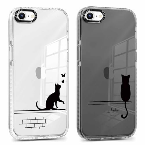 ZhuoFan 2 Stück Handyhülle Durchsichtige für iPhone 7/8 / SE 2020/2022 4,7 Hülle, Weich Silikon Schutzhülle Aesthetic Muster Design Dünn PC Case Stoßfest Kratzfest Bumper Cover, Katze 1