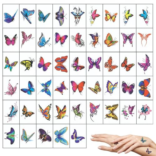 Ceihwa 50 Stück Temporary Tattoo Schmetterling Wasser Tattoos Aufkleber Langanhaltend Temporäre Tattoos zum Kleben Abziehbare Tattoos Sticker Tattoo Kleine Motive für Gesicht Hals Arme FüßE
