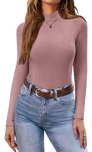 Ekouaer sous Vetement Thermique Femme T-Shirts à Manches Longues Thermique Femme Pull à Col Roulé, Rose, XL